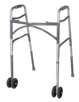 Bariatric Steel Folding Walker, With 5" Wheels, Adult, Push Button Dual Release, Adjustable Height 32" to 39", 500 lb. Capacity
