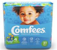 Comfees Baby Diaper Tab Closure Size 4 Disposable Moderate Absorbency, 41540 - Case of 124