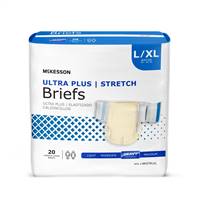 Adult Brief, McKesson Ultra Plus, Stretch Tab Closure Large / X-Large Disposable Heavy Absorbency, BRSTRLXL - Case of 80