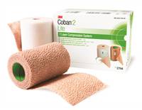 Coban 2 Layer Compression Bandage System 4 Inch X 2-9/10 Yard / 4 Inch X 5-1/10 Yard 25 to 30 mmHg Self-adherent / Pull On Closure Tan / White NonSterile, 2794N - Case of 8