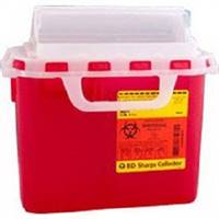 Becton Dickinson Sharps Container 1-Piece 10-3/4 H X 10-3/4 W X 4D Inch 5.4 Quart Red Horizontal Entry Lid, 305517 - EACH
