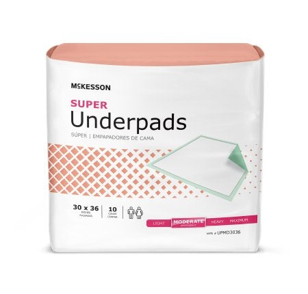Underpad 30 X 36 Inch Moderate Absorbency, Disposable, McKesson - Pack of 10