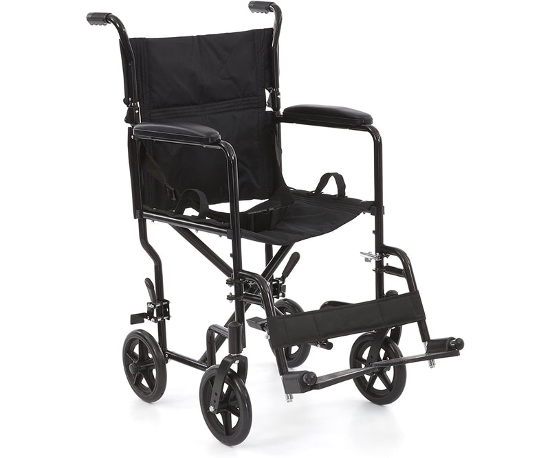 19" Transport Wheelchair, Black, Aluminum, Padded Arms, w/ Foot Rest, 8 Inch Wheels, Drive Medical ATC19-BK