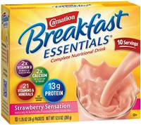 Carnation Breakfast Essentials Strawberry Sensation Flavor 36 Gram Individual Packet Powder, 11001937 - Box of 10