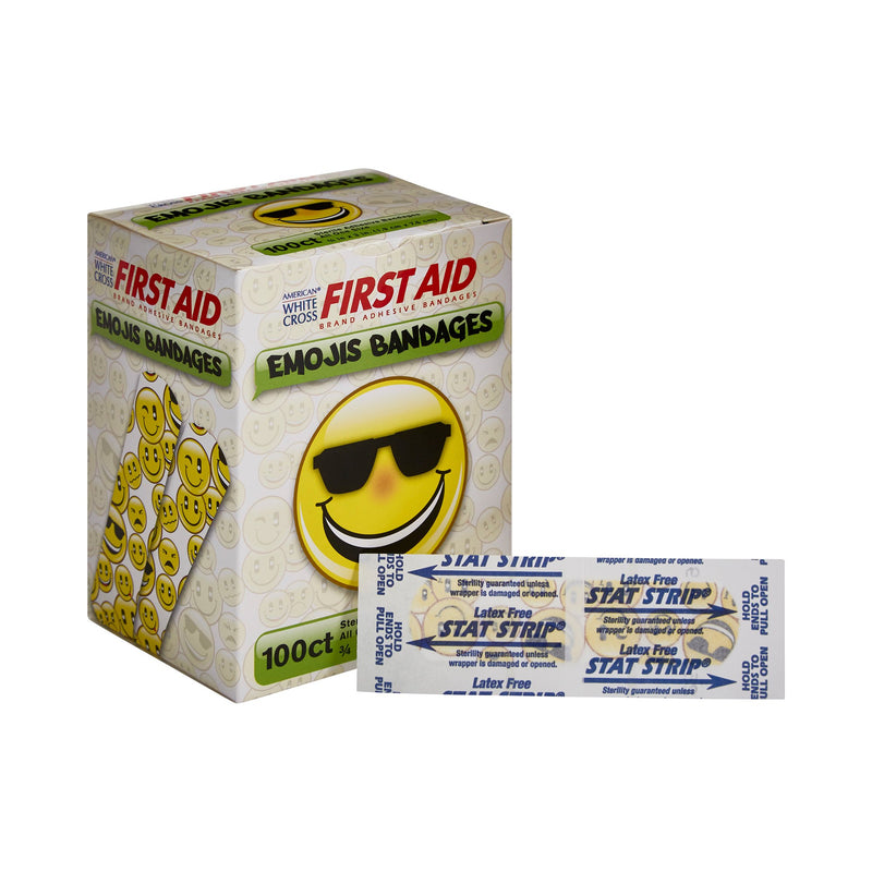 American White Cross First Aid Emojis Kid Design Adhesive Strip, ¾ x 3 Inch, Dukal 15606, 1 Count