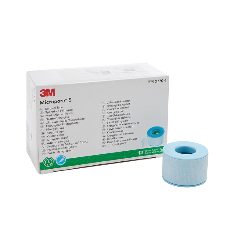 3M Micropore S Silicone Medical Tape, 1 Inch x 5-1/2 Yard, Blue, 3M 2770-1, 120 Count