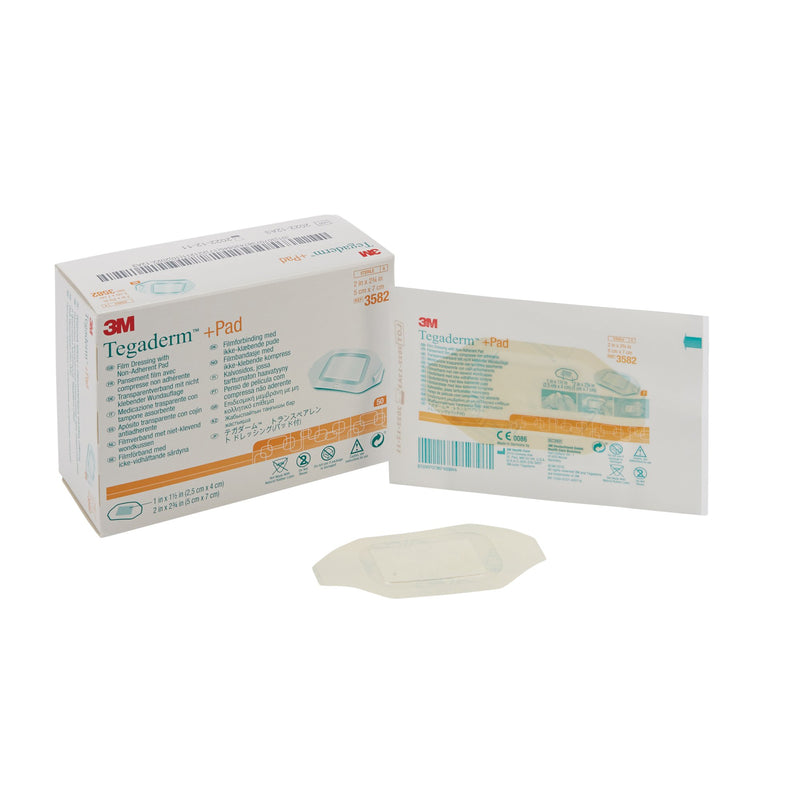 3M Tegaderm Film Dressing with Pad, Sterile, Transparent, Non-Adherent, 3M 3582, 1 Count