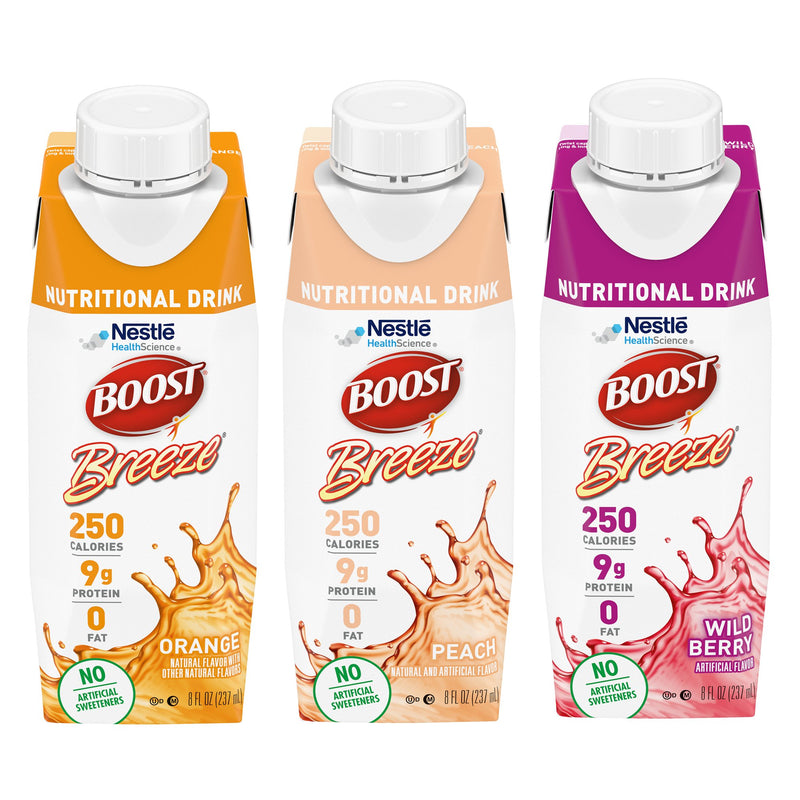 Boost Breeze Variety (Orange, Peach, Wild Berry) Oral Supplement, 8 oz. Carton, Nestle Healthcare Nutrition 00043900436456, 24 Count