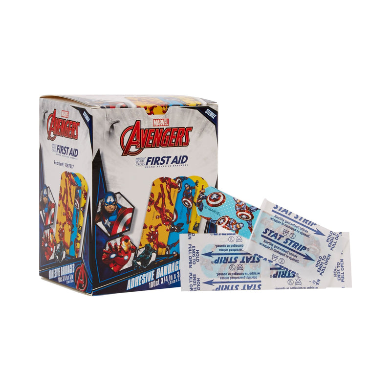 American White Cross Stat Strip Adhesive Strip, Avengers Series, 3/4 x 3 Inches, Dukal 1087837, 100 Count