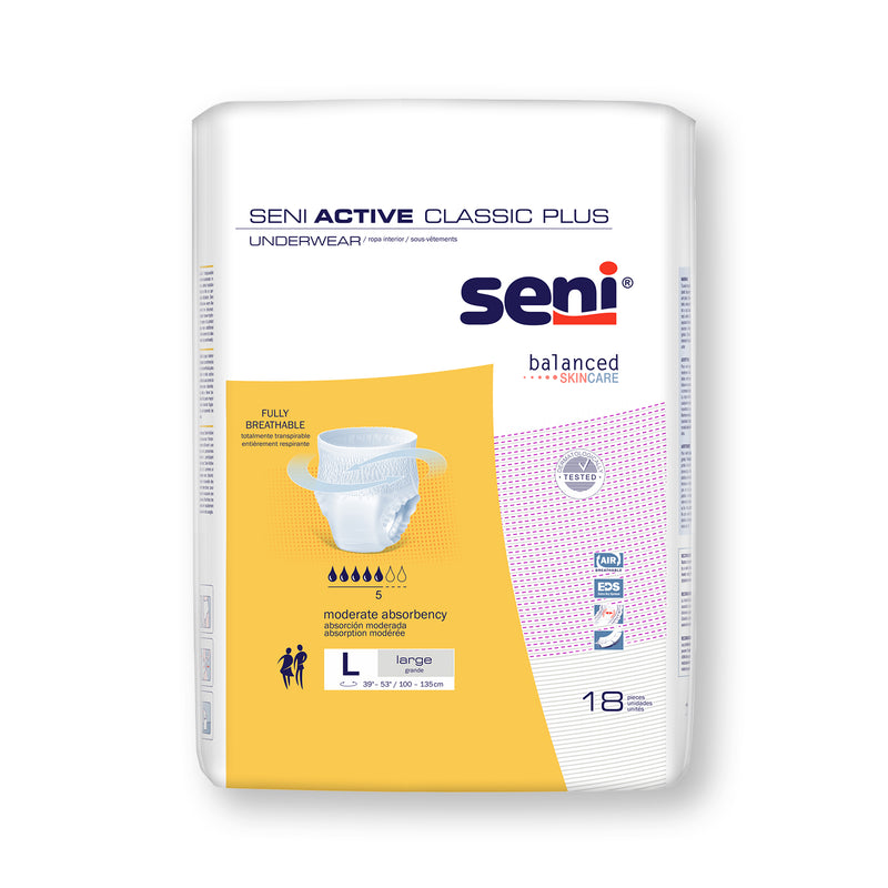Seni Active Classic Plus Moderate Absorbent Underwear, Large - S-LA18-AC2; CASE OF 72