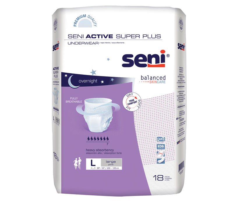 Seni Active Super Plus Heavy Absorbent Underwear, Large - S-LA18-AP1; CASE OF 72