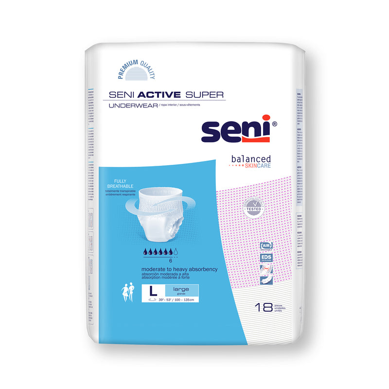 Seni Active Super Moderate to Heavy Absorbent Underwear, Large - S-LA18-AS1; PACK OF 18