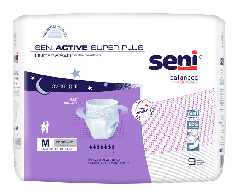 Seni Active Super Plus Heavy Absorbent Underwear, Medium - S-ME09-AP1; CASE OF 36