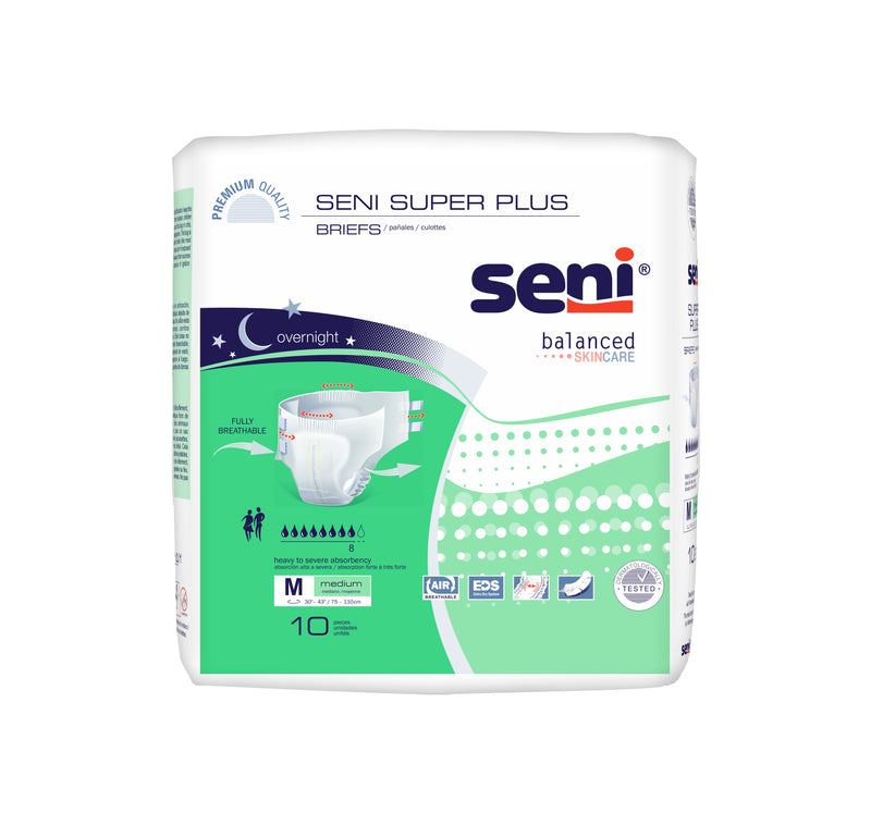 Seni Super Plus Heavy to Severe Absorbency Brief, Medium - S-ME10-BP1; CASE OF 40