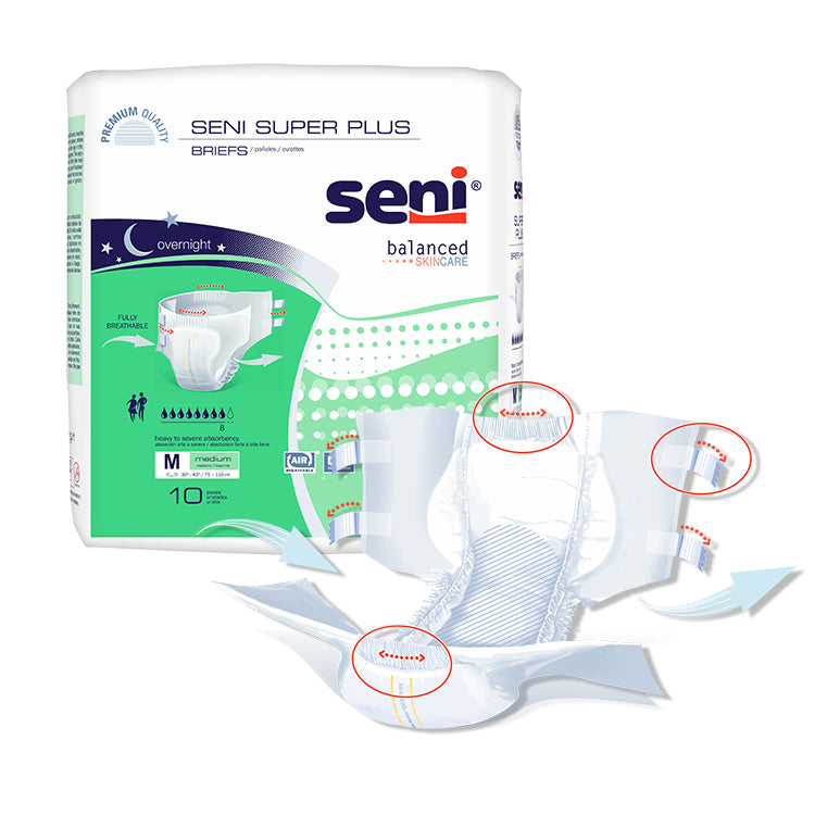 Seni Super Plus Heavy to Severe Absorbency Brief, Medium - S-ME10-BP1; CASE OF 40