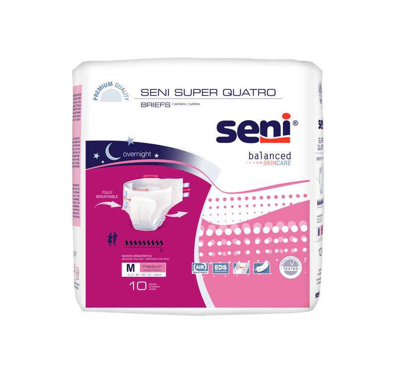 Seni Super Quatro Severe Absorbency Brief, Medium - S-ME10-BQ1; PACK OF 10