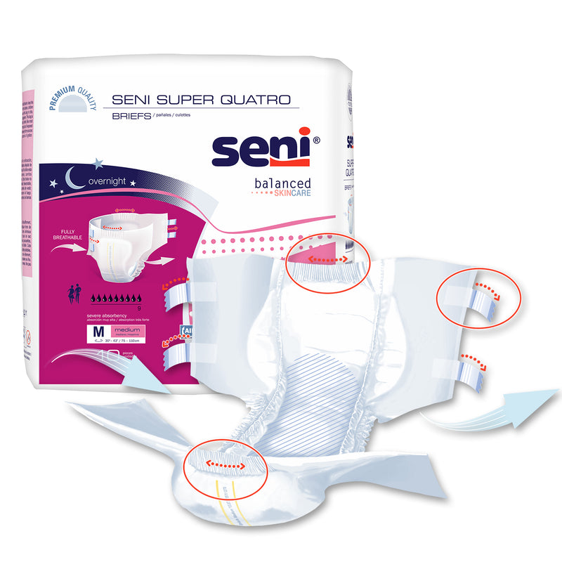 Seni Super Quatro Severe Absorbency Brief, Medium - S-ME10-BQ1; PACK OF 10