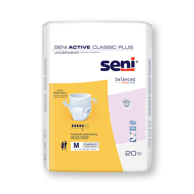 Seni Active Classic Plus Moderate Absorbent Underwear, Medium - S-ME20-AC2; CASE OF 80