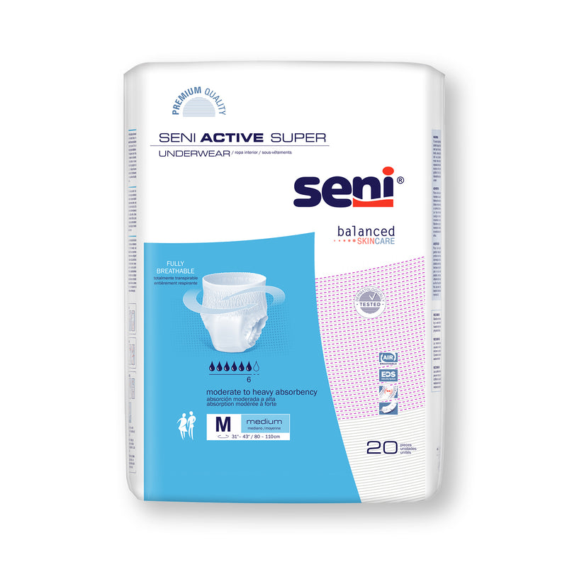 Seni Active Super Moderate to Heavy Absorbent Underwear, Medium - S-ME20-AS1; PACK OF 20
