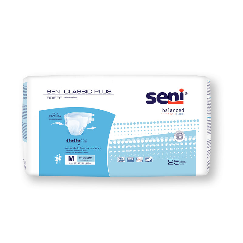 Seni Classic Plus Moderate to Heavy Absorbency Brief, Medium - S-ME25-BC2; CASE OF 100