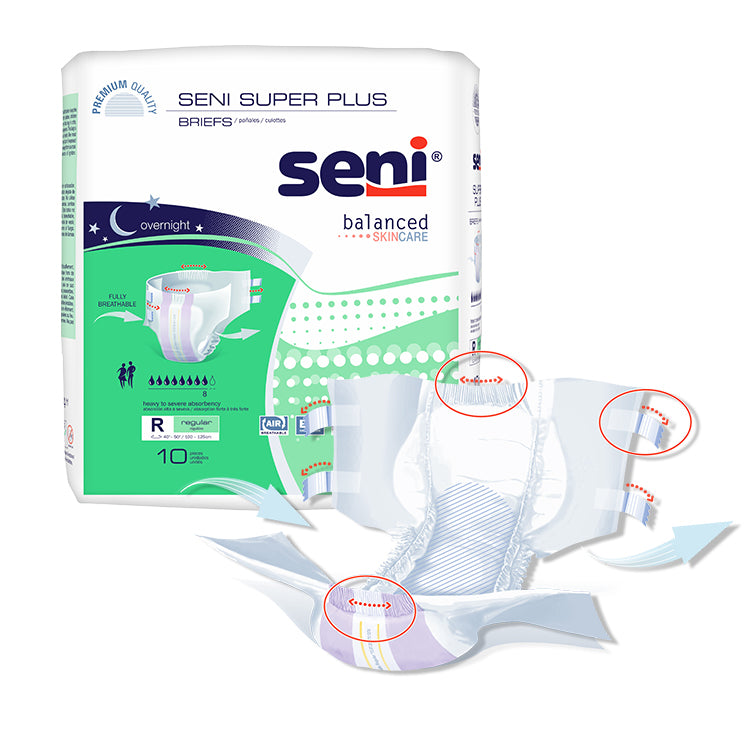 Seni Super Plus Heavy to Severe Absorbency Brief, Regular - S-RE10-BP1; PACK OF 10