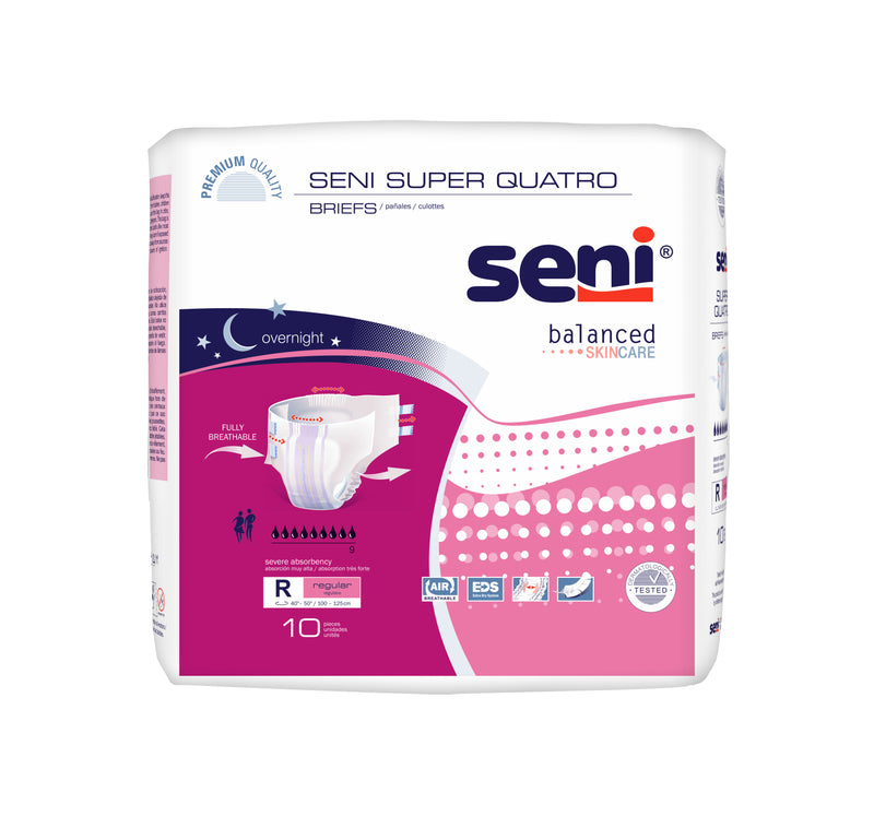 Seni Super Quatro Severe Absorbency Brief, Regular - S-RE10-BQ1; PACK OF 10