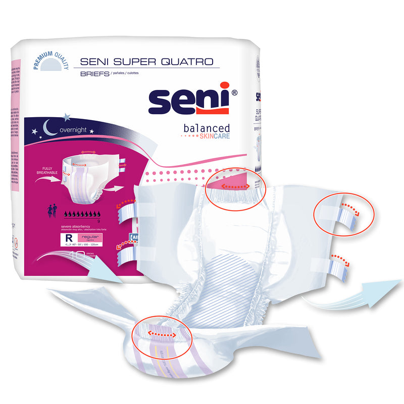 Seni Super Quatro Severe Absorbency Brief, Regular - S-RE10-BQ1; PACK OF 10