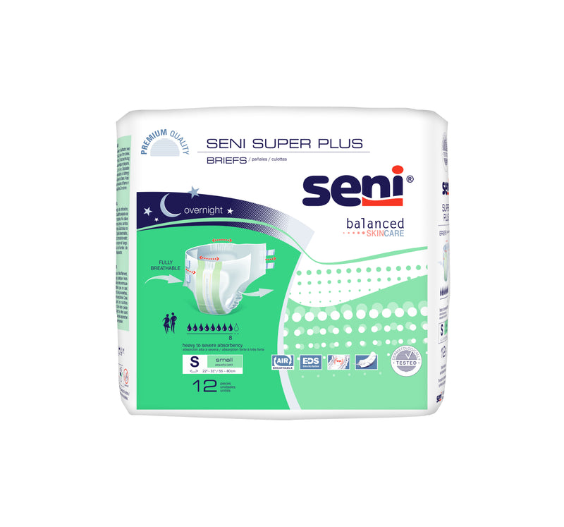 Seni Super Plus Heavy to Severe Absorbency Brief, Small - S-SM12-BP1; CASE OF 48