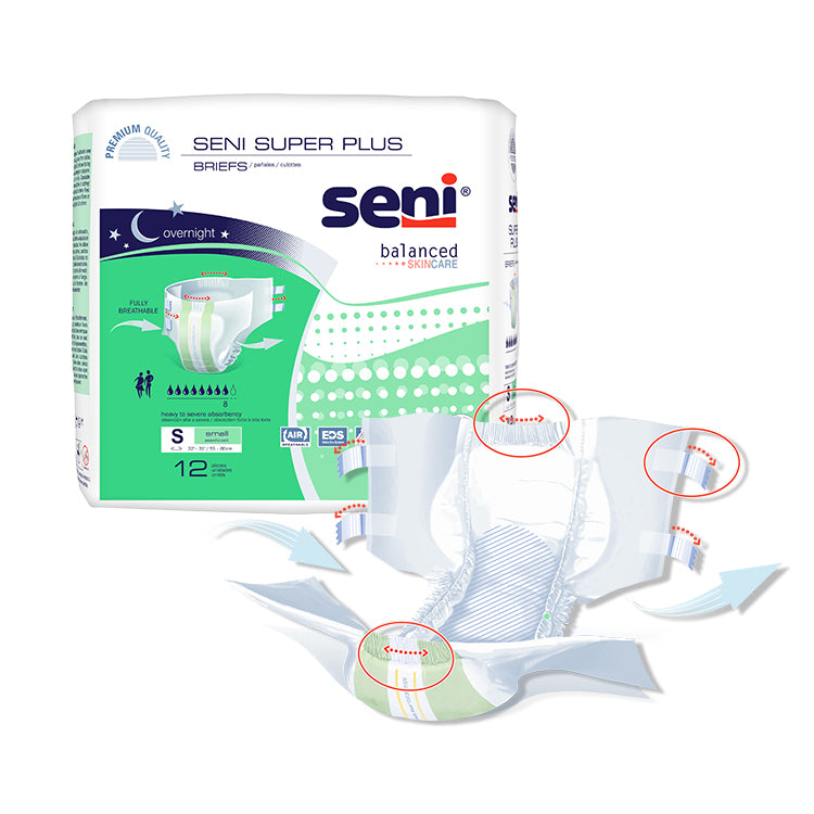 Seni Super Plus Heavy to Severe Absorbency Brief, Small - S-SM12-BP1; CASE OF 48