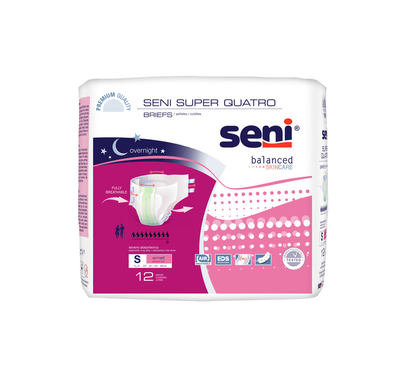 Seni Super Quatro Severe Absorbency Brief, Small - S-SM12-BQ1; CASE OF 48