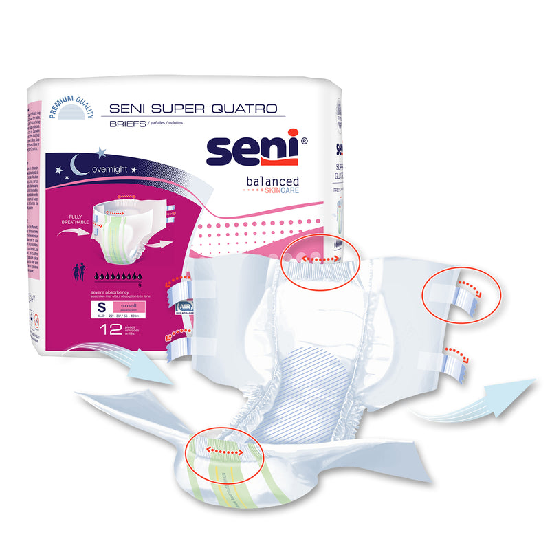 Seni Super Quatro Severe Absorbency Brief, Small - S-SM12-BQ1; PACK OF 12