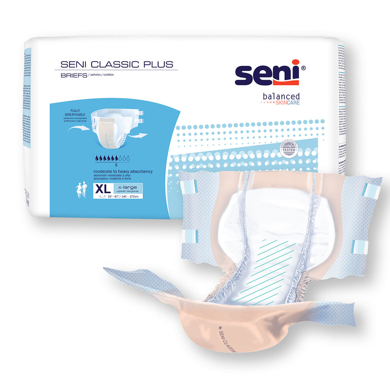 Seni Classic Plus Moderate to Heavy Absorbency Brief, Extra Large - S-XL25-BC2; CASE OF 100