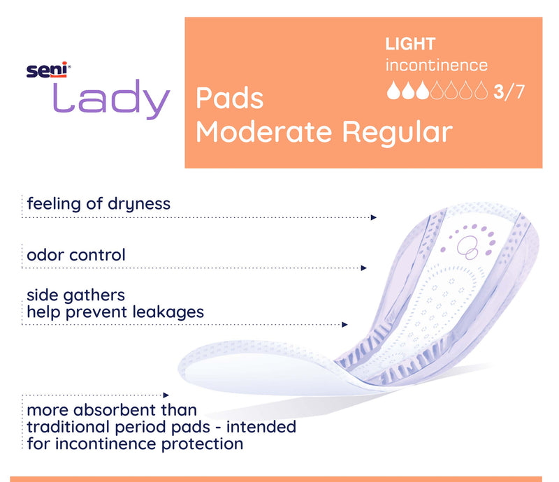 Seni Lady Moderate Bladder Control Pad, 10-Inch Length - S-3P28-PS1; CASE OF 168