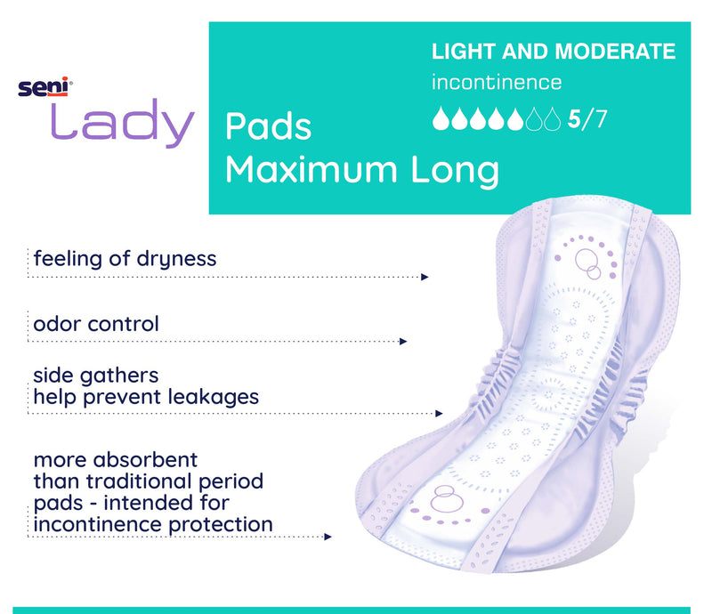 Seni Lady Maximum Bladder Control Pad, 11-Inch Length - S-5P30-PS1; CASE OF 180