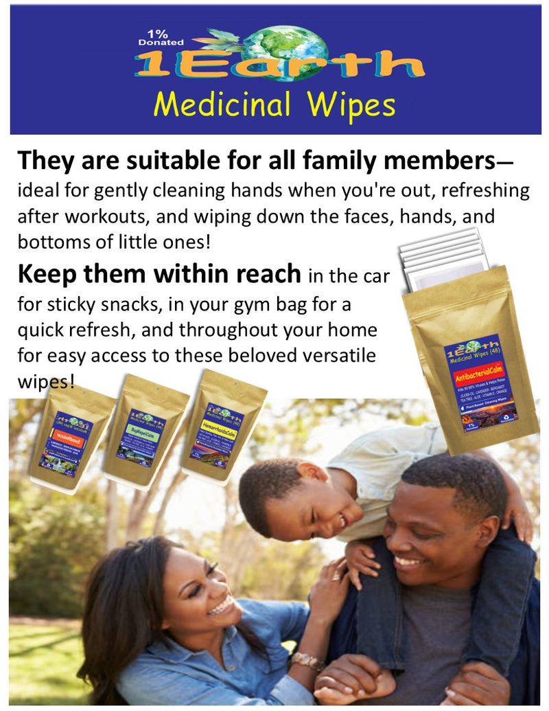 Medicinal Wipes, RooibosRefresh, 1Earth, Case of 6 Packs of 16 (96 Wipes)