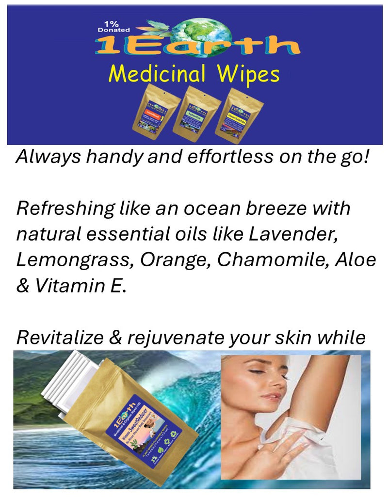 Medicinal Wipes, Womens SweatReducer, 1Earth, Case of 6 Packs of 16 (96 Wipes)