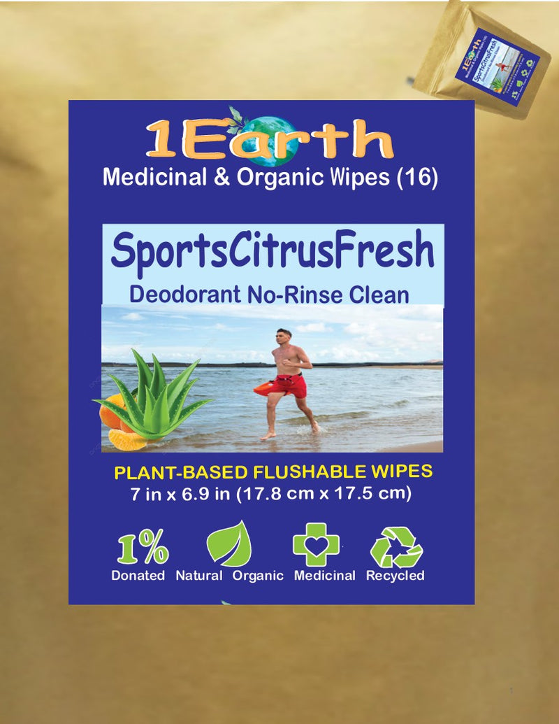 Medicinal Wipes, SportsCitrusFresh, 1Earth, Pack of 16
