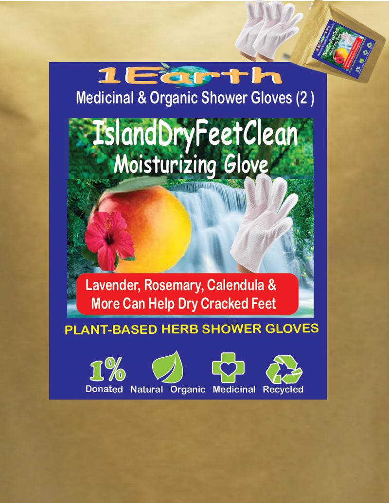 Medicinal Wipe Gloves, IslandDryFeetClean, 1Earth, Case of 6 Packs of 2 (12 Wipe Gloves)