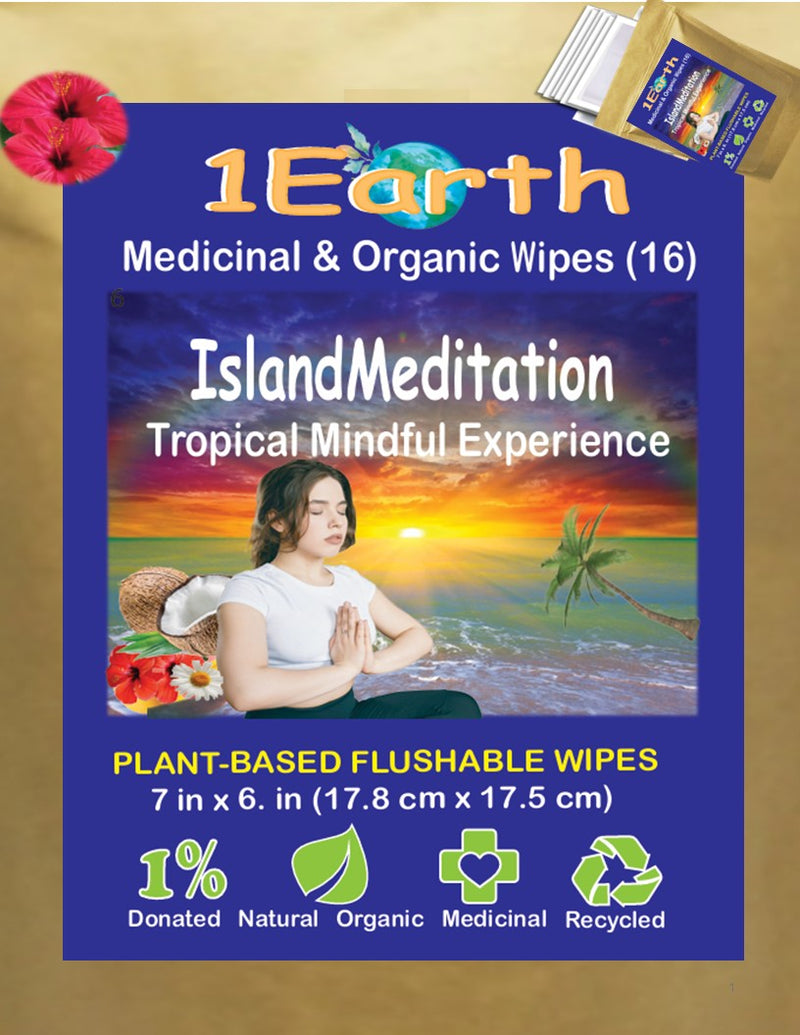 Medicinal Wipes, IslandMeditation, 1Earth, Case of 6 Packs of 16 (96 Wipes)