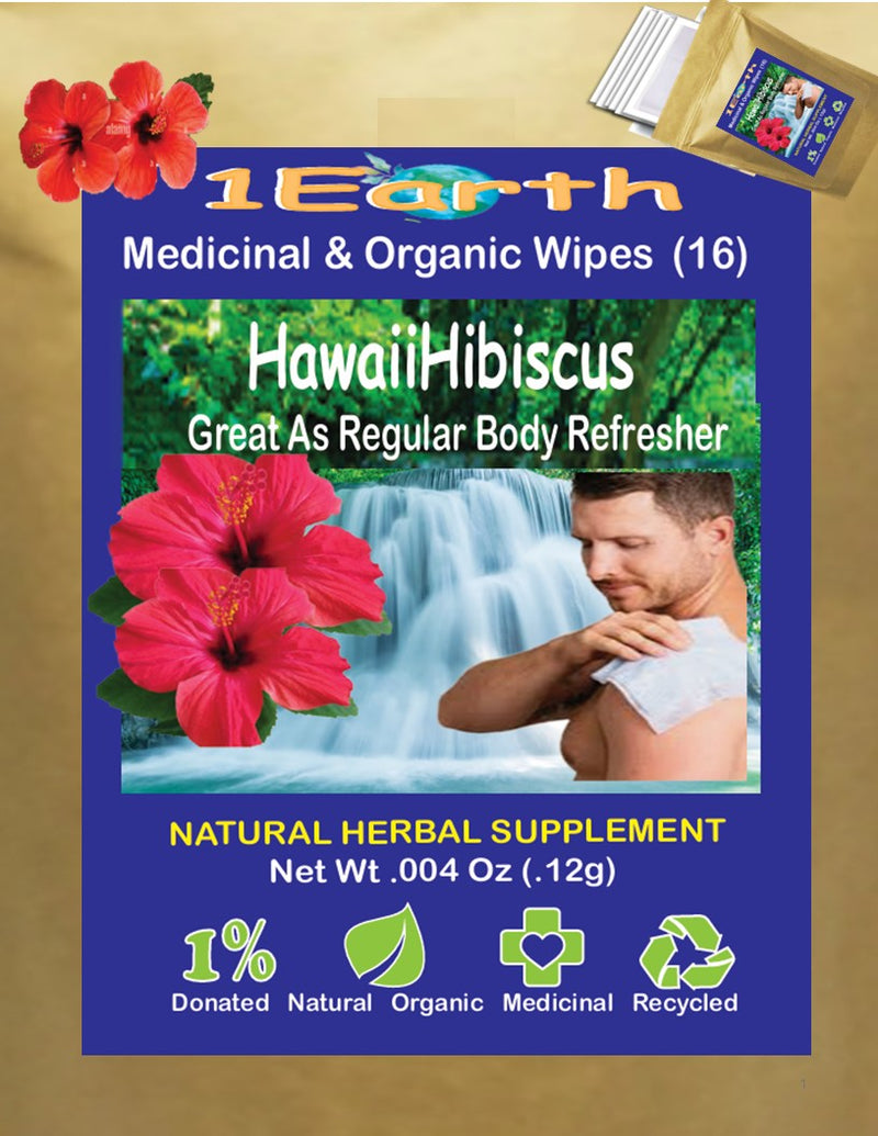 Medicinal Wipes, HawaiiHibiscus, 1Earth, Pack of 16