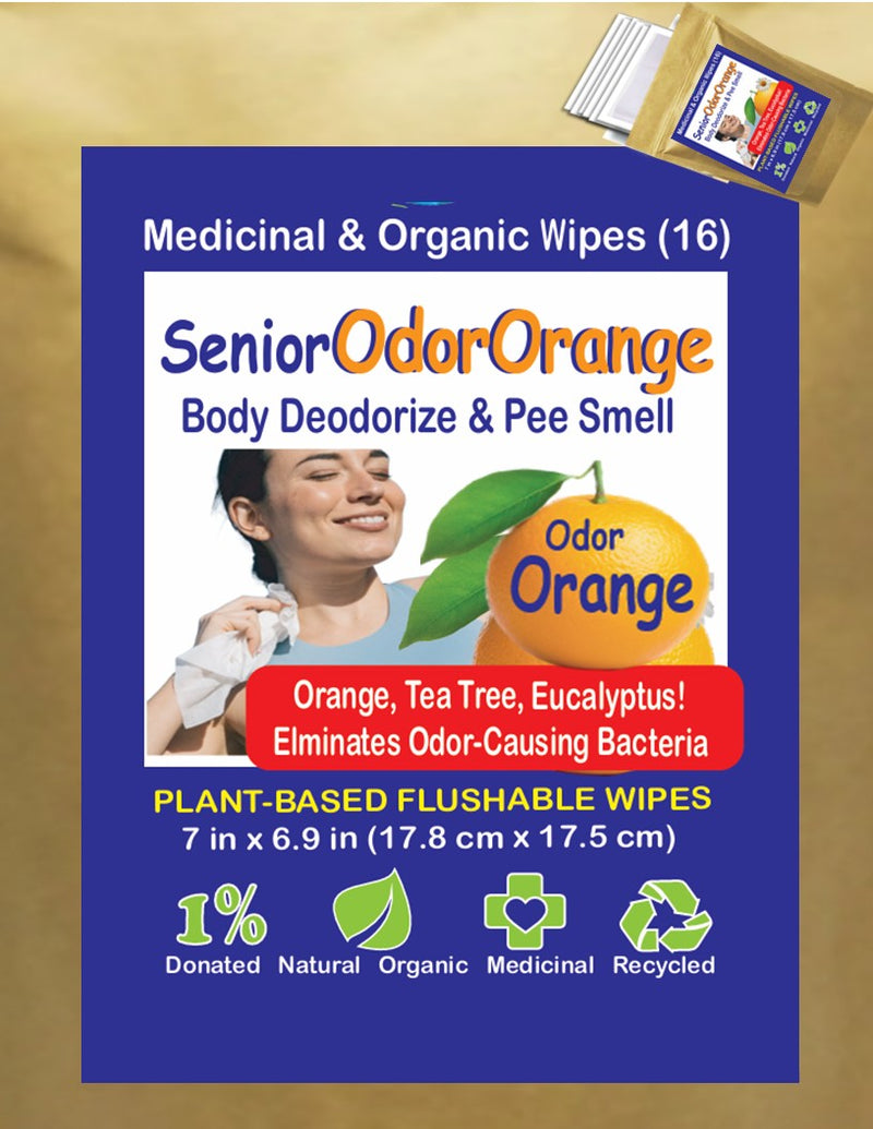 Medicinal Wipes, SeniorOdorOrange, 1Earth, Case of 6 Packs of 16 (96 Wipes)