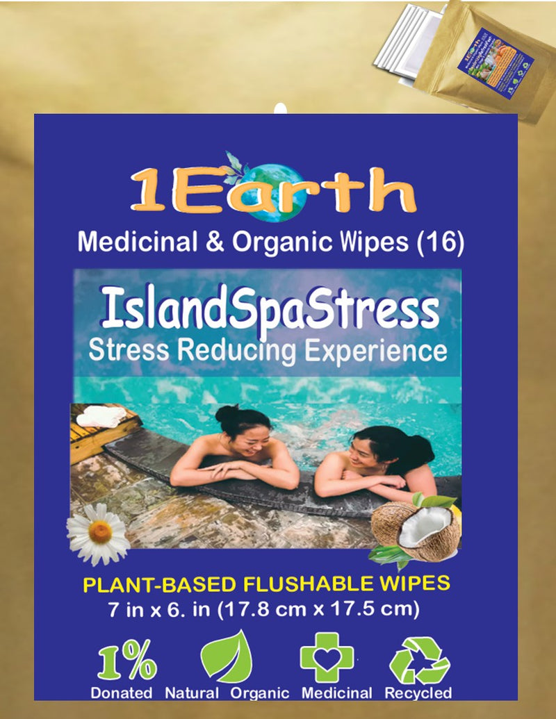 Medicinal Wipes, IslandSpaStress, 1Earth, Case of 6 Packs of 16 (96 Wipes)