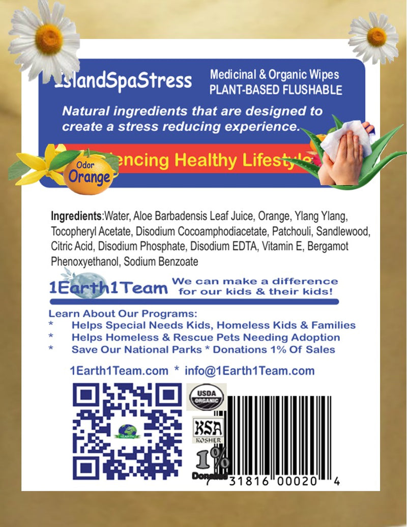 Medicinal Wipes, IslandSpaStress, 1Earth, Case of 6 Packs of 16 (96 Wipes)