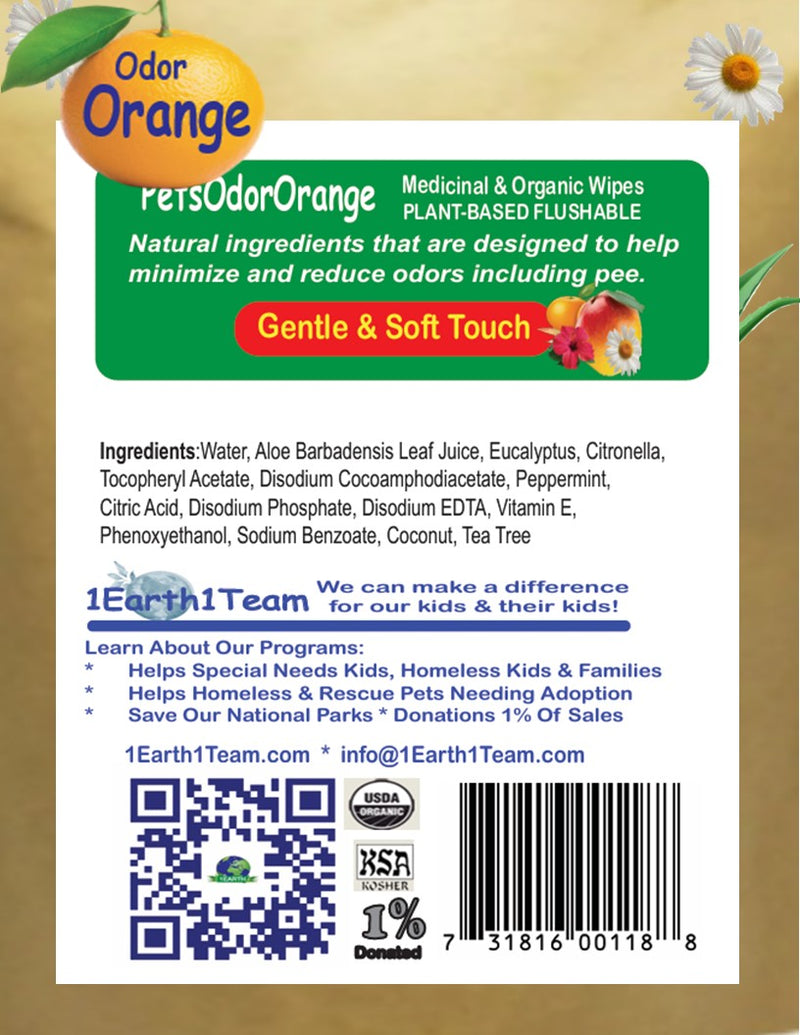 Medicinal Wipes, PetsOdorOrange, 1Earth, Pack of 16