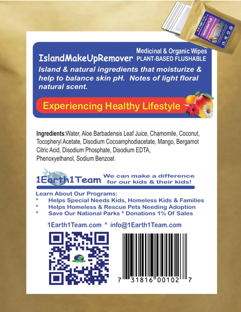 Medicinal Wipes, IslandMakeUpRemover, 1Earth, Pack of 16