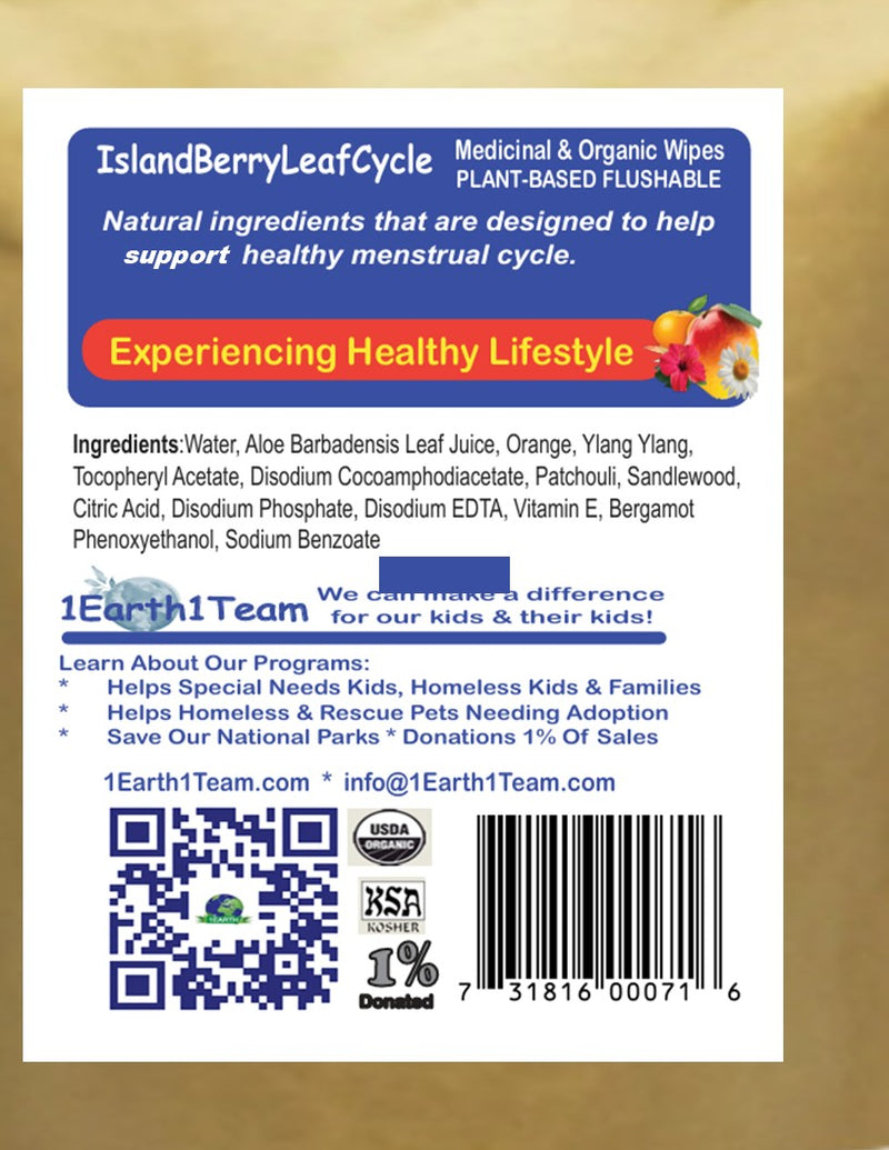 Medicinal Wipes, IslandBerryLeafCycle, 1Earth, Case of 6 Packs of 16 (96 Wipes)
