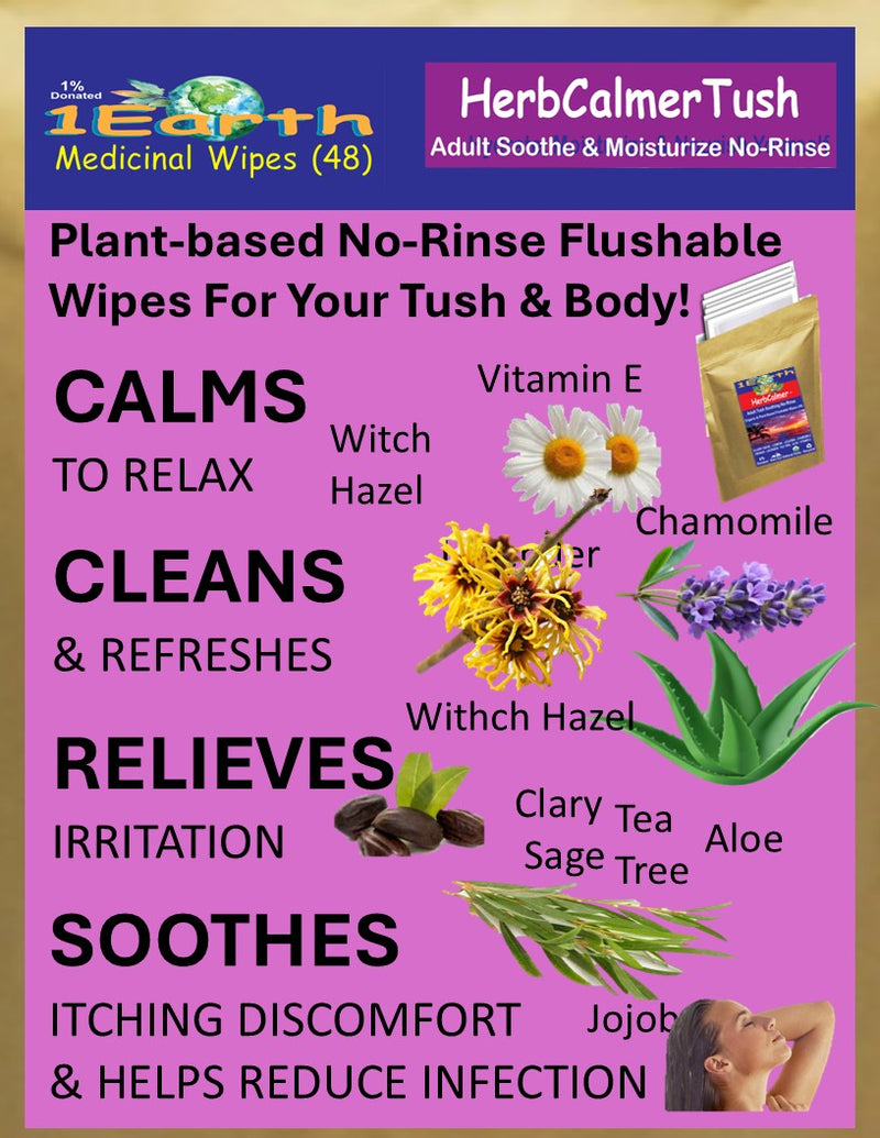 Medicinal Wipes, HerbCalmerTush, 1Earth, Pack of 16