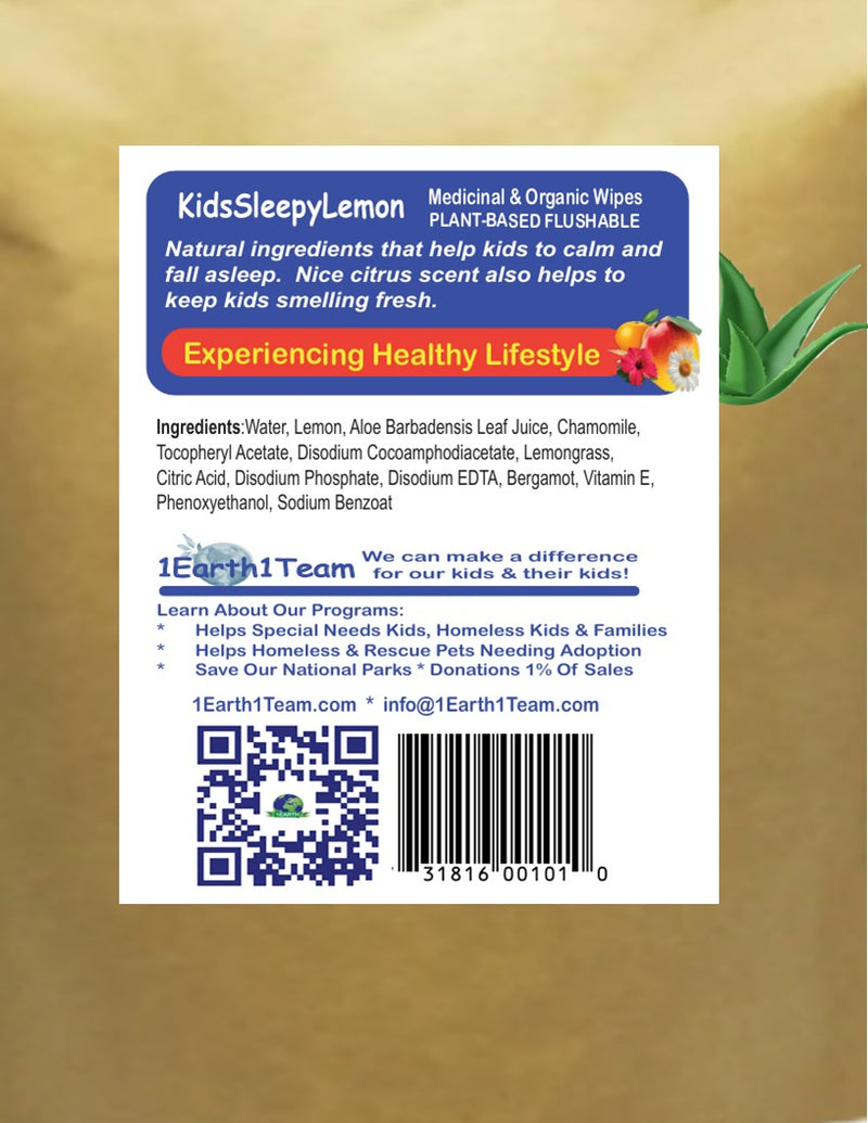Medicinal Wipes, KidsSleepyLemon, 1Earth, Case of 6 Packs of 16 (96 Wipes)