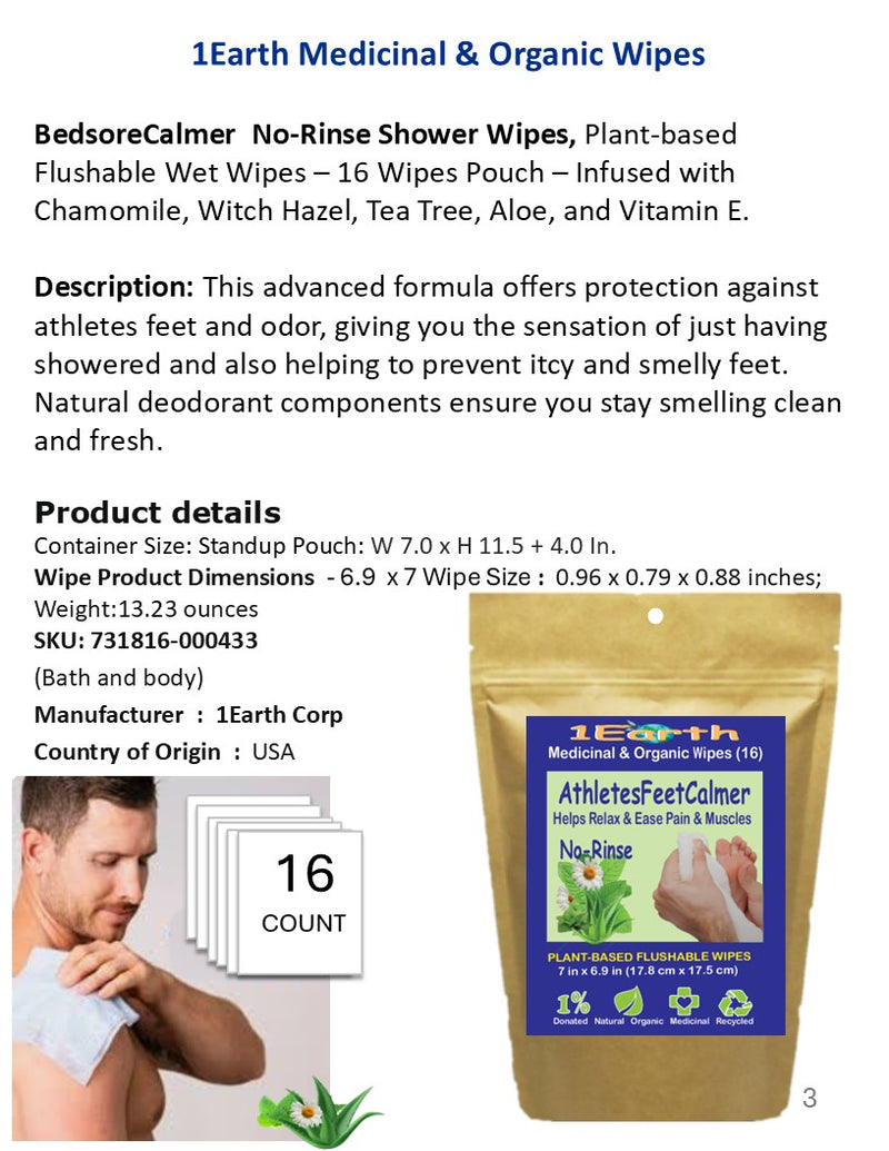 Medicinal Wipes, AthletesFeetCalmer, 1Earth, Pack of 16