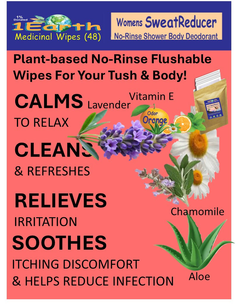 Medicinal Wipes, Womens SweatReducer, 1Earth, Case of 6 Packs of 16 (96 Wipes)